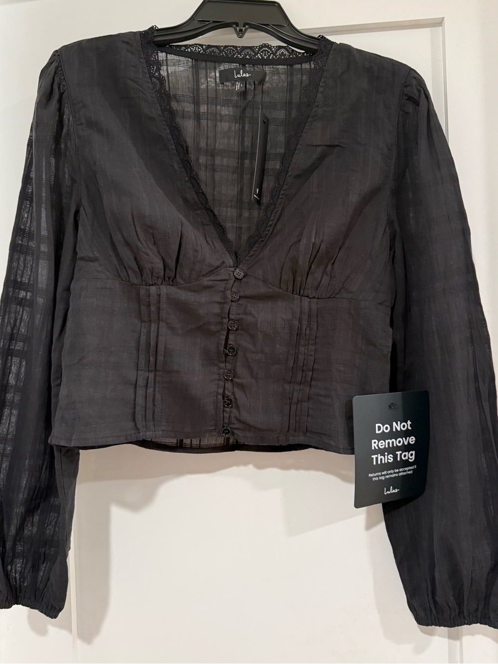 Lulu's Black V-Neck Button Front Long Sleeve Blouse